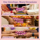 Purple envelope with gold paisley pattern, brocade money lifafa pack of 5