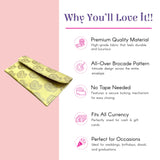 Golden-yellow brocade fabric money envelope, pack of 5 magnetic shagun lifafa
