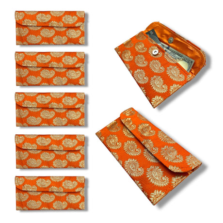 Pack of 5 Money Brocade Fabric Envelopes for Cash Decorative Gotta Shagun Lifafa Gift Card Holder Lucky Cash Currency Holder Magnetic Tip Envelopes Wedding Diwali Gift - LoveNspire