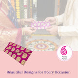 Vibrant magenta brocade envelope with gold paisley, magnetic tip shagun lifafa