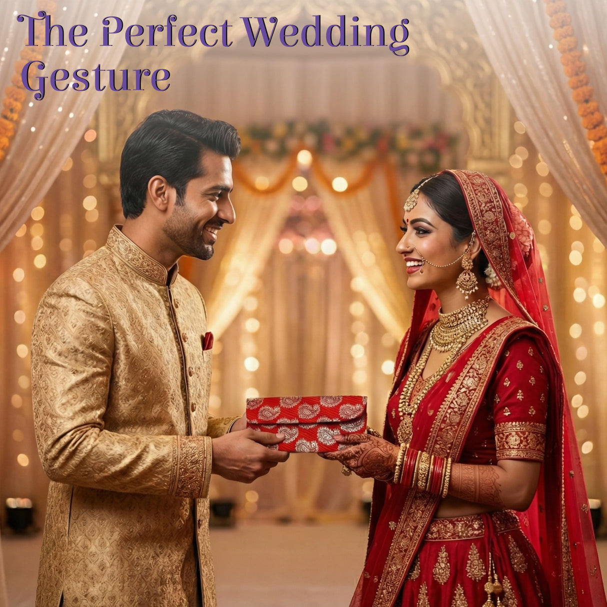 Red gold paisley brocade money envelope shagun lifafa gift holder