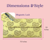 Yellow paisley brocade clutch with magnetic lock, money shagun envelope