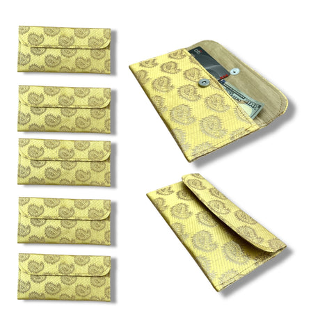 Pack of 5 Money Brocade Fabric Envelopes for Cash Decorative Gotta Shagun Lifafa Gift Card Holder Lucky Cash Currency Holder Magnetic Tip Envelopes Wedding Diwali Gift - LoveNspire