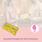 Vibrant yellow brocade fabric envelope with gold paisley pattern, pack of 5 shagun lifafa