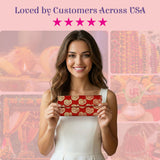 Red clutch with gold paisley embroidery, brocade money envelope