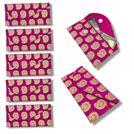 Pack of 5 Money Brocade Fabric Envelopes for Cash Decorative Gotta Shagun Lifafa Gift Card Holder Lucky Cash Currency Holder Magnetic Tip Envelopes Wedding Diwali Gift - LoveNspire