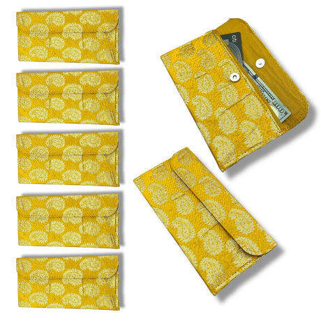 Pack of 5 Money Brocade Fabric Envelopes for Cash Decorative Gotta Shagun Lifafa Gift Card Holder Lucky Cash Currency Holder Magnetic Tip Envelopes Wedding Diwali Gift - LoveNspire
