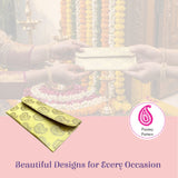 Vibrant yellow brocade fabric envelope with gold paisley pattern, magnetic tip