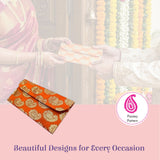 Vibrant orange brocade money envelope with gold paisley embroidery