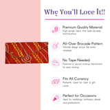 Vibrant red brocade clutch bag with gold chain strap, magnetic tip money envelope