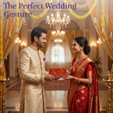 Red bandhani gift box with gold pattern for money envelopes