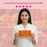 Orange patterned clutch with gold embellishments, pack of 5 bandhani money envelopes