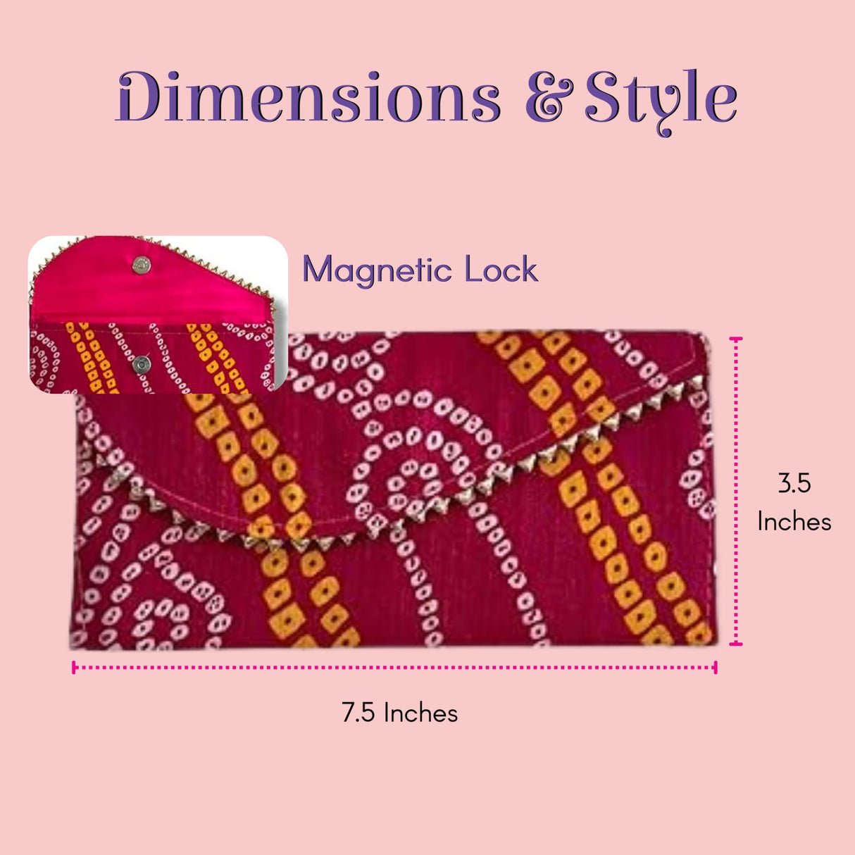 Vibrant red Bandhani money envelope with yellow geometric pattern, magnetic closure