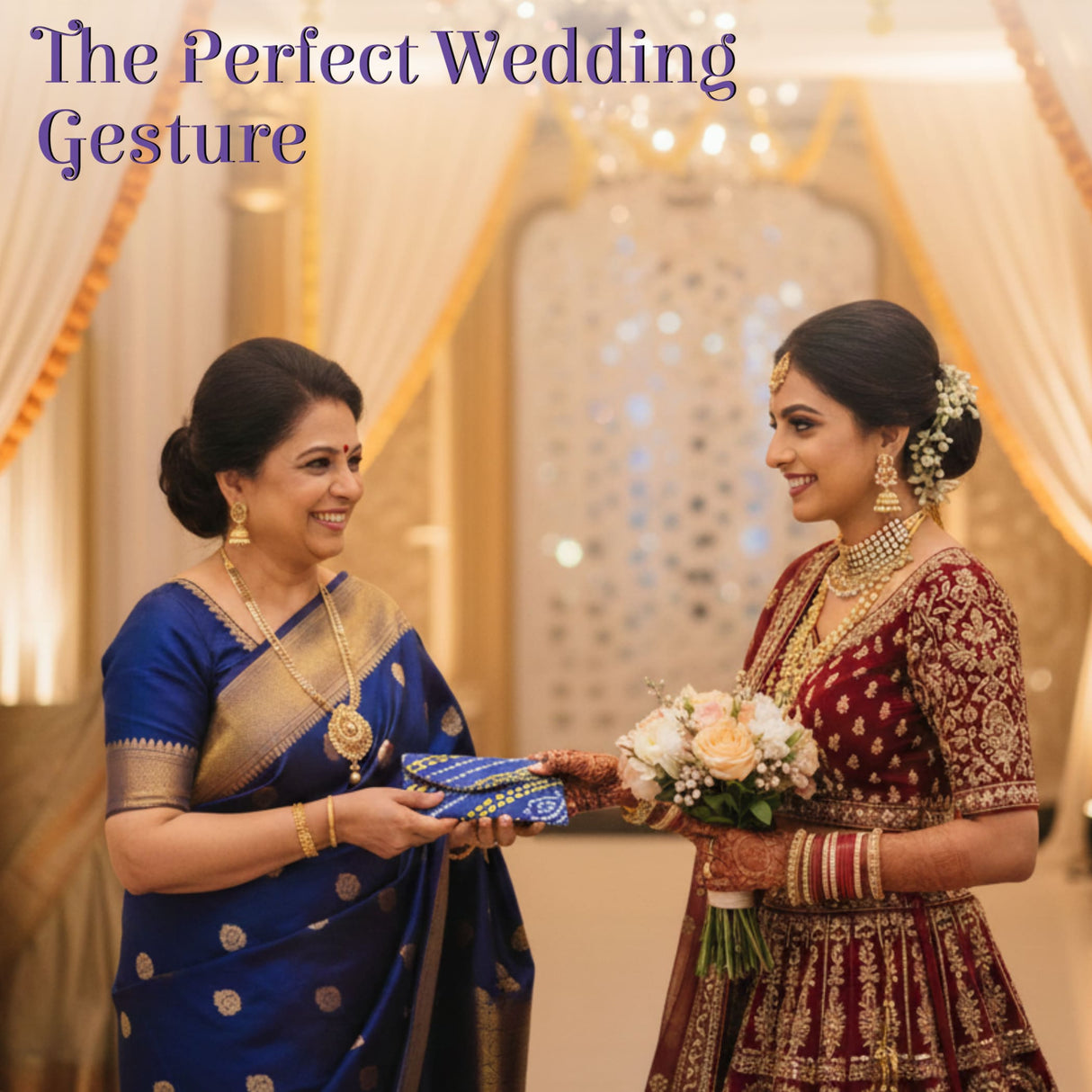 Blue gold patterned bandhani money envelope wedding gift box