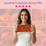 Vibrant red gold Bandhani clutch purse with chain strap, money envelope holder