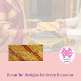 Vibrant yellow bandhani money envelope with red gold pattern, silver chain