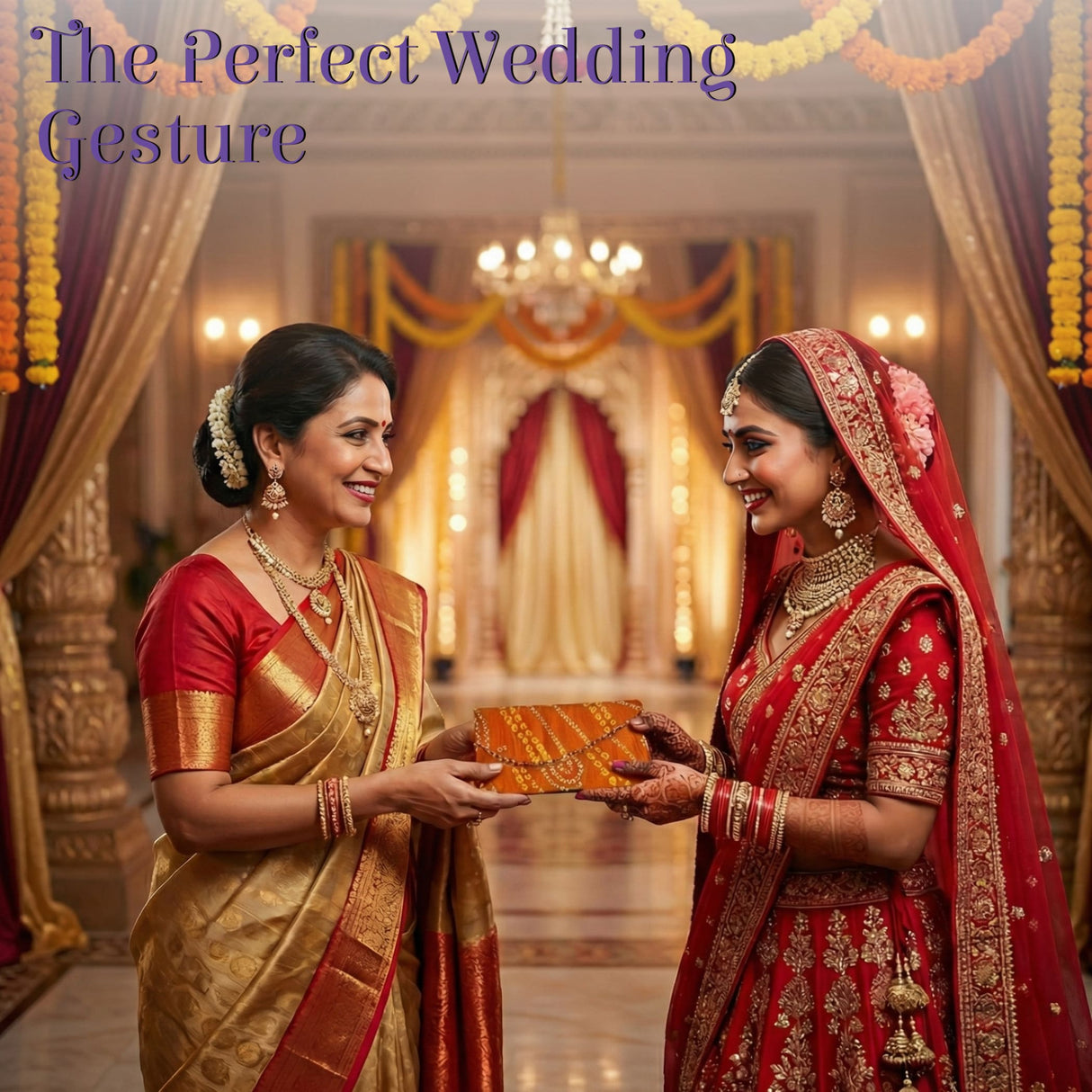 Gold orange Bandhani patterned money envelope for Diwali shagun gifts