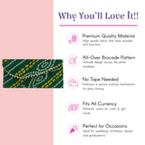 Green brocade clutch with gold chain strap and bandhani money envelopes