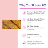 Golden-yellow Bandhani brocade clutch with silver chain, pack of 5 shagun envelopes