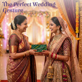 Green gift box with gold paisley bandhani fabric for money envelopes