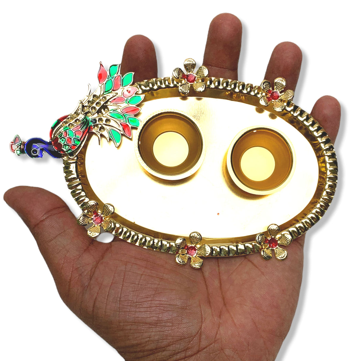 Pack of 6 decorative peacock pooja thali gold plated indian