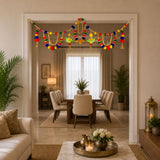 Colorful pom-pom and bead 40-inch parrot moti door toran with golden tassels for ethnic festival and wedding decor
