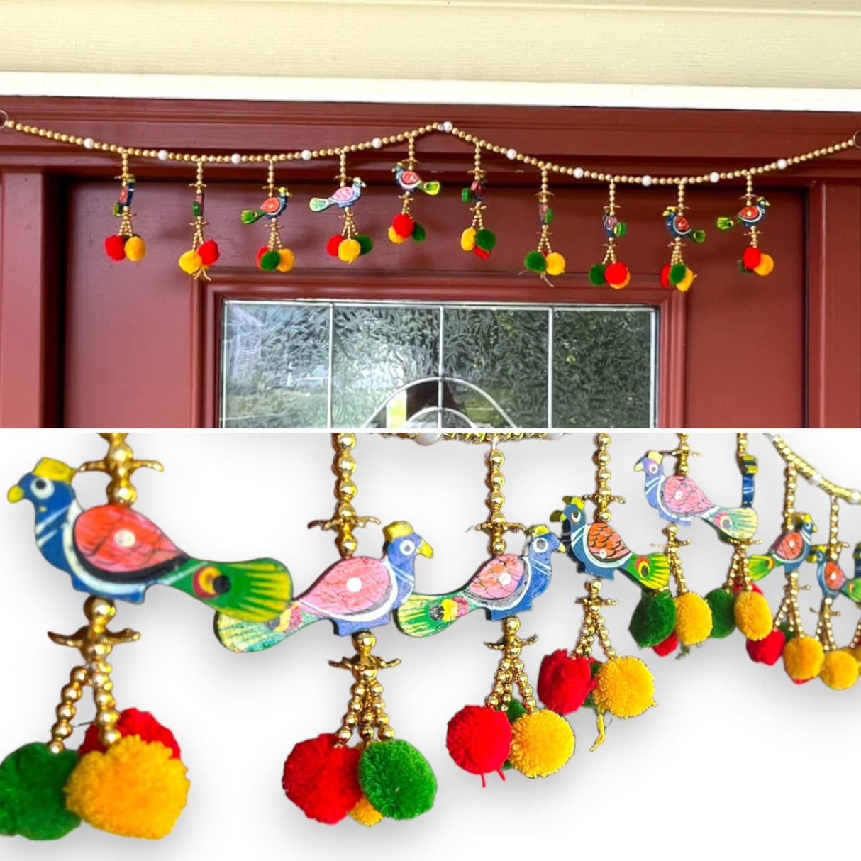 Door Toran Hanging Peacock Beads Bandarwal for Home Pooja Decor Indian Vintage Traditional Main Door Wall Hanging Diwali Decoration Wedding Favor Housewarming Return Gift (size 36x5 Inches) - LoveNspire