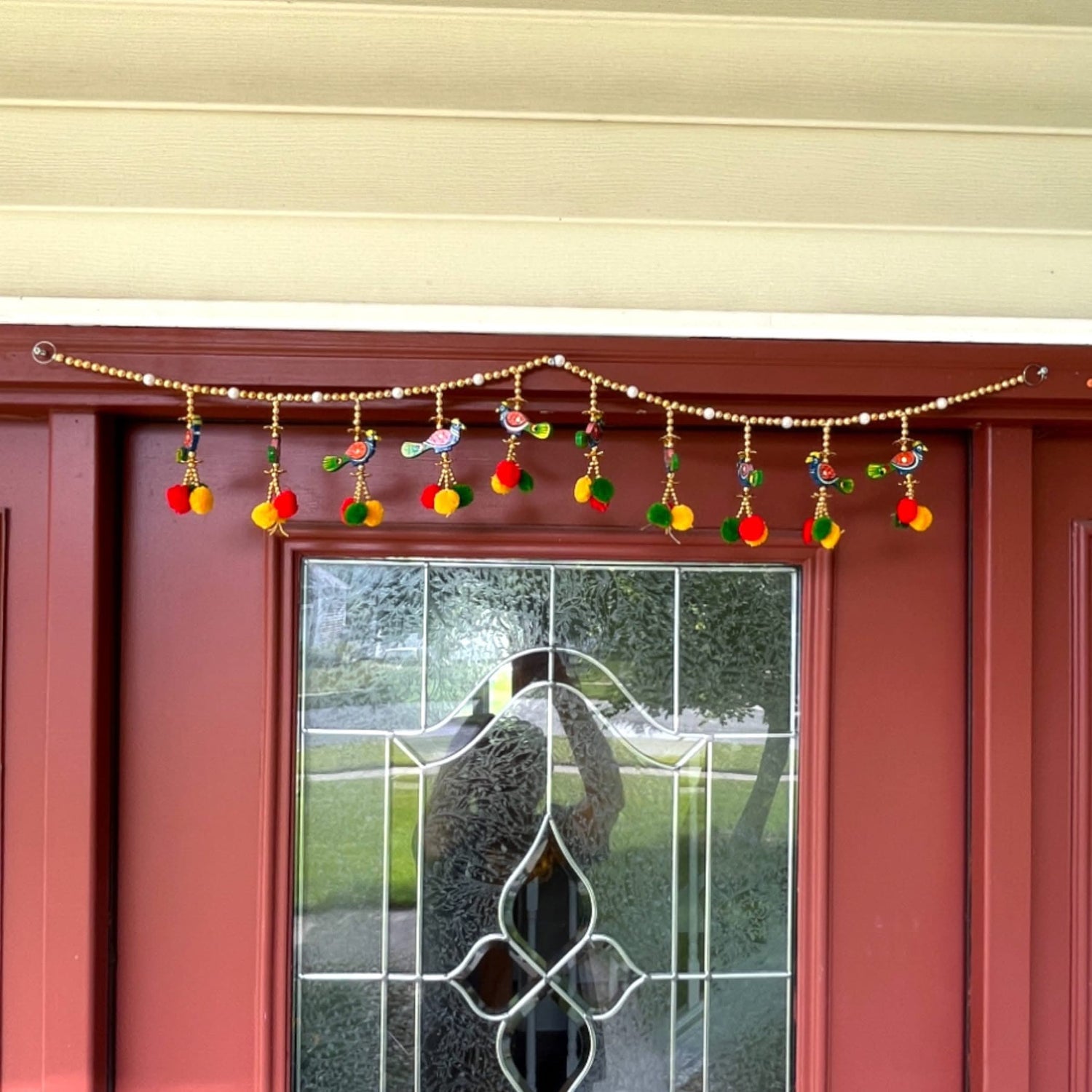 Door Toran Hanging Peacock Beads Bandarwal for Home Pooja Decor Indian Vintage Traditional Main Door Wall Hanging Diwali Decoration Wedding Favor Housewarming Return Gift (size 36x5 Inches) - LoveNspire