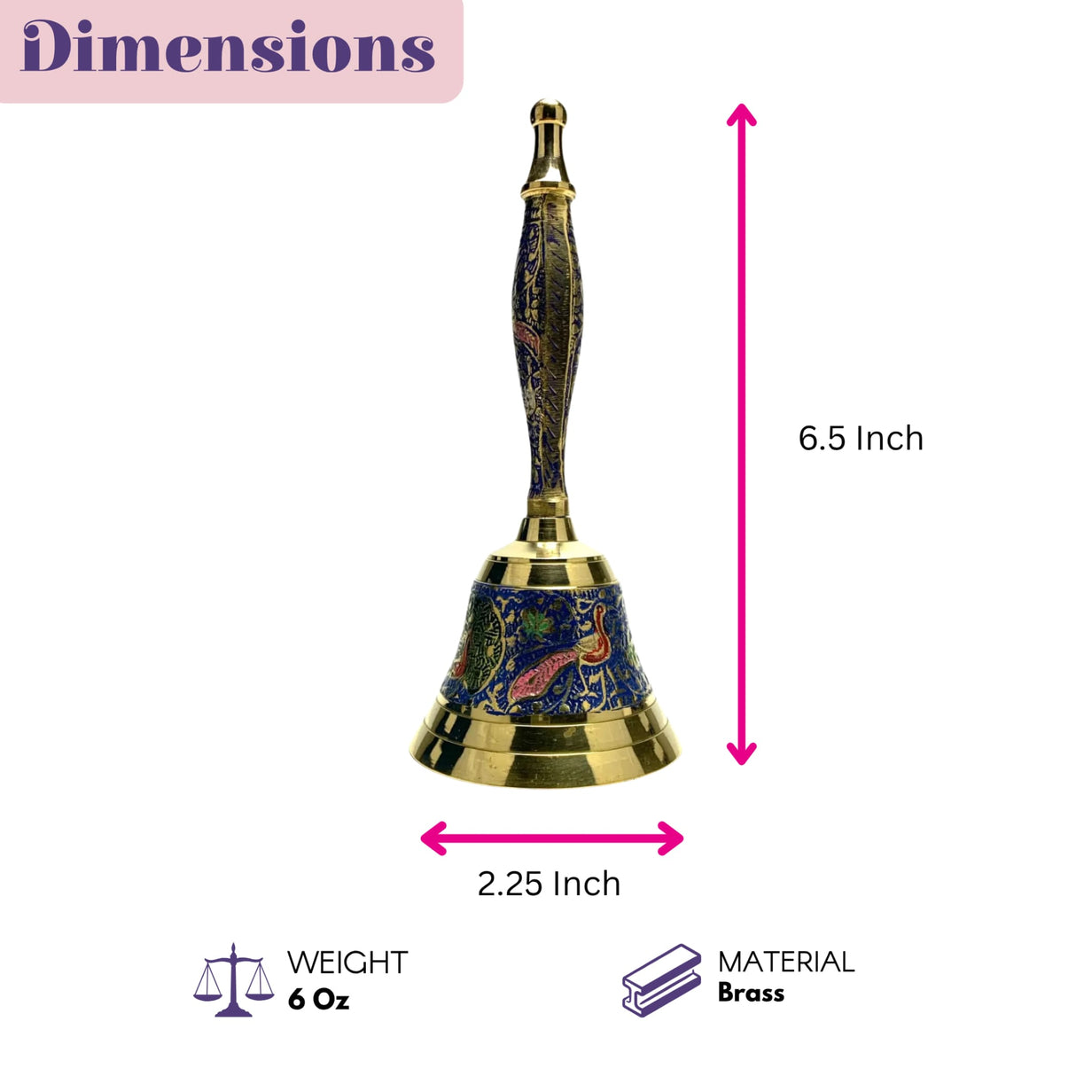 Decorative brass peacock bell with blue and gold enamel floral motifs for pooja mandir home and festive décor