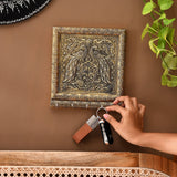 Handcrafted Peacock Design Gold and Silver Ornate Wall Key Holder with 5 Hooks