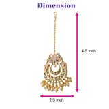 Peacock maang tikka gold-plated jhumka style hair ornament with pink enamel silver beads and pearl drops for weddings