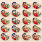 Red and blue enamel peacock-shaped decorative bulk haldi kumkum holders with gold-tone metal edges for indian festivals