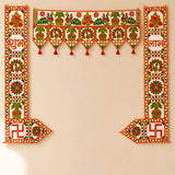Fabric peacock door toran with vibrant red green and gold intricate peacock floral patterns for traditional home decor