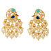 Indian peacock chandbali gold tone earrings with turquoise pink blue enamel clear crystals and faux pearl strands
