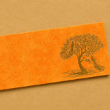 Orange textured money envelope featuring an embossed golden peacock tree design for indian wedding shagun lifafa