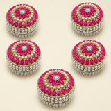 Vibrant pink and white pearl beaded jewelry box with floral design for travel and festive gift occasions