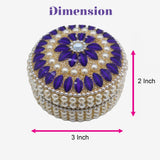 Pearl jewelry box for women with ornate purple and white beaded floral design and central sparkling gemstone ideal for travel and festivals