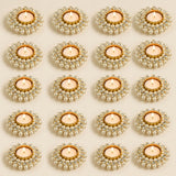 Pearl and crystal-adorned gold tealight candle holders with lit candles for diwali thanksgiving hanukkah christmas decor