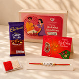 A red and gold personalized name bead rakhi bracelet with white beads spelling sam for raksha bandhan gift protection