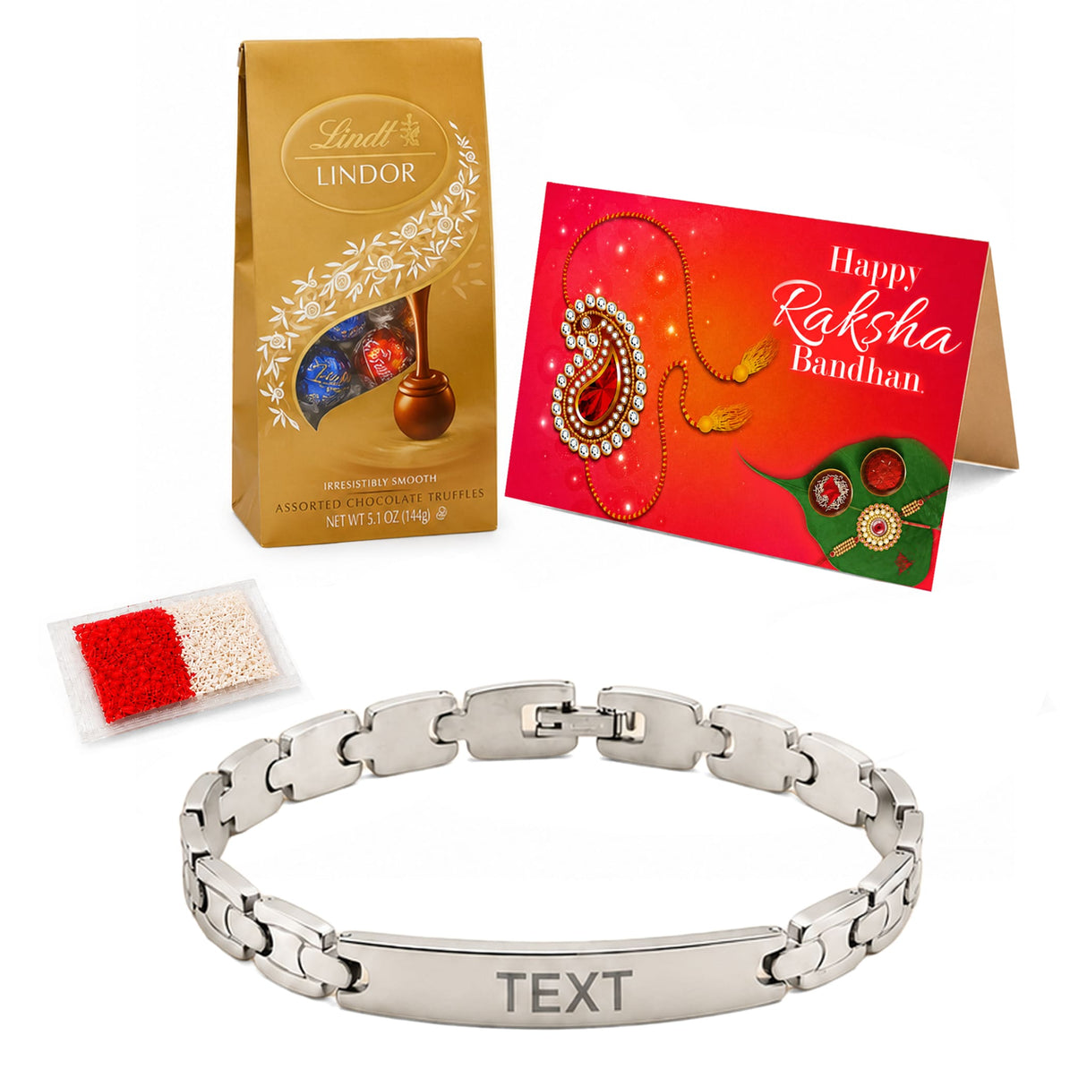 Silver-toned personalized stainless steel name rakhi bracelet with interlocking links for raksha bandhan gift