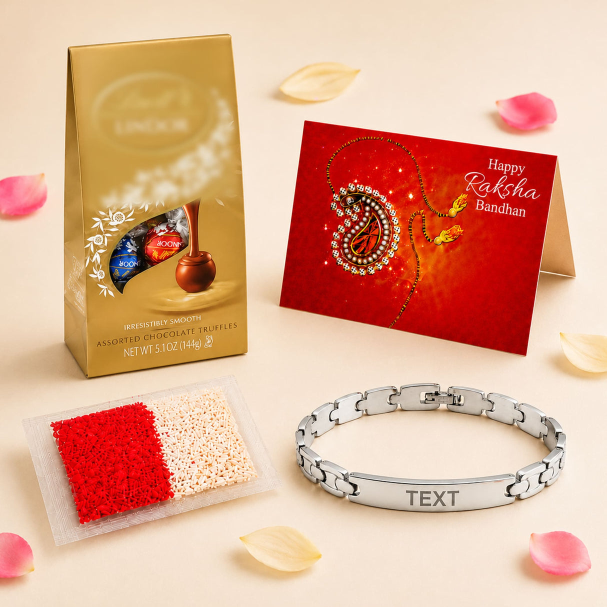 Personalized stainless steel rakhi bracelet in silver with sleek interlocking links and custom engraved bar for bhai