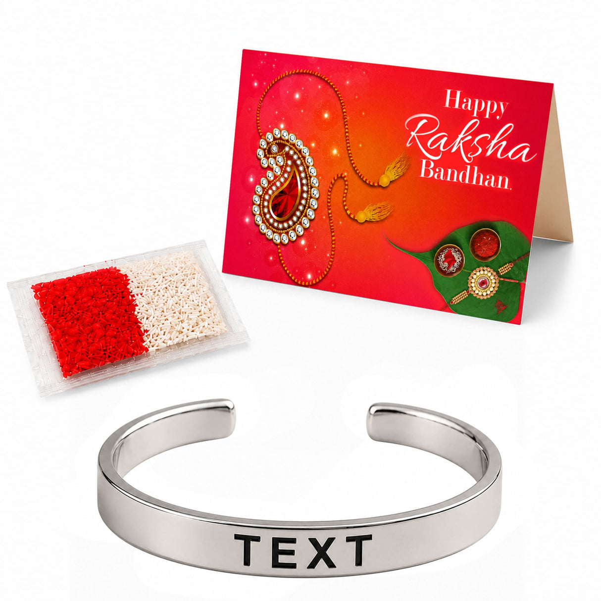 Silver personalized stainless steel cuff bracelet with custom engraved name for raksha bandhan gift protection and good luck