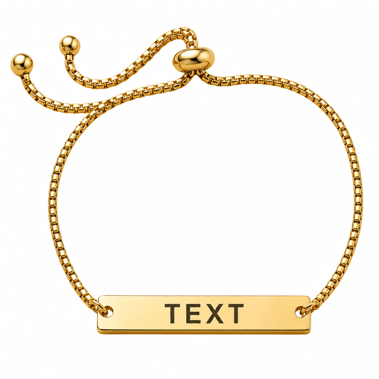 Gold-toned stainless steel adjustable personalized rakhi bracelet with rectangular bar charm engraved with text for brother