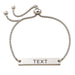 Silver personalized stainless steel adjustable rakhi bracelet with rectangular bar charm engraved with text for protection and good luck