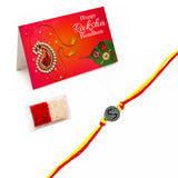 Designer custom single letter rakhi for brother and bhabhi with red and yellow braided thread and silver s charm