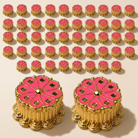 Traditional floral pink haldi kumkum holder enamel pins with gold metallic finish for pooja and festive return gifts