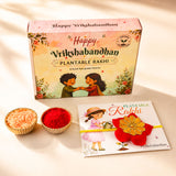 A vibrant red and gold floral plantable seed rakhi bracelet with golden embellishment for brother and bhabhi gift
