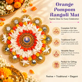 Rangoli mat tealight candle holder in orange with gold-toned circular holders and central candle stand for home decor