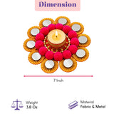 A vibrant pink and gold rangoli mat tealight candle holder with mirrored petals for festive home decor and gifting