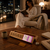 Carved wooden incense holder with purple and white purple edition label for premium low smoke pooja incense sticks